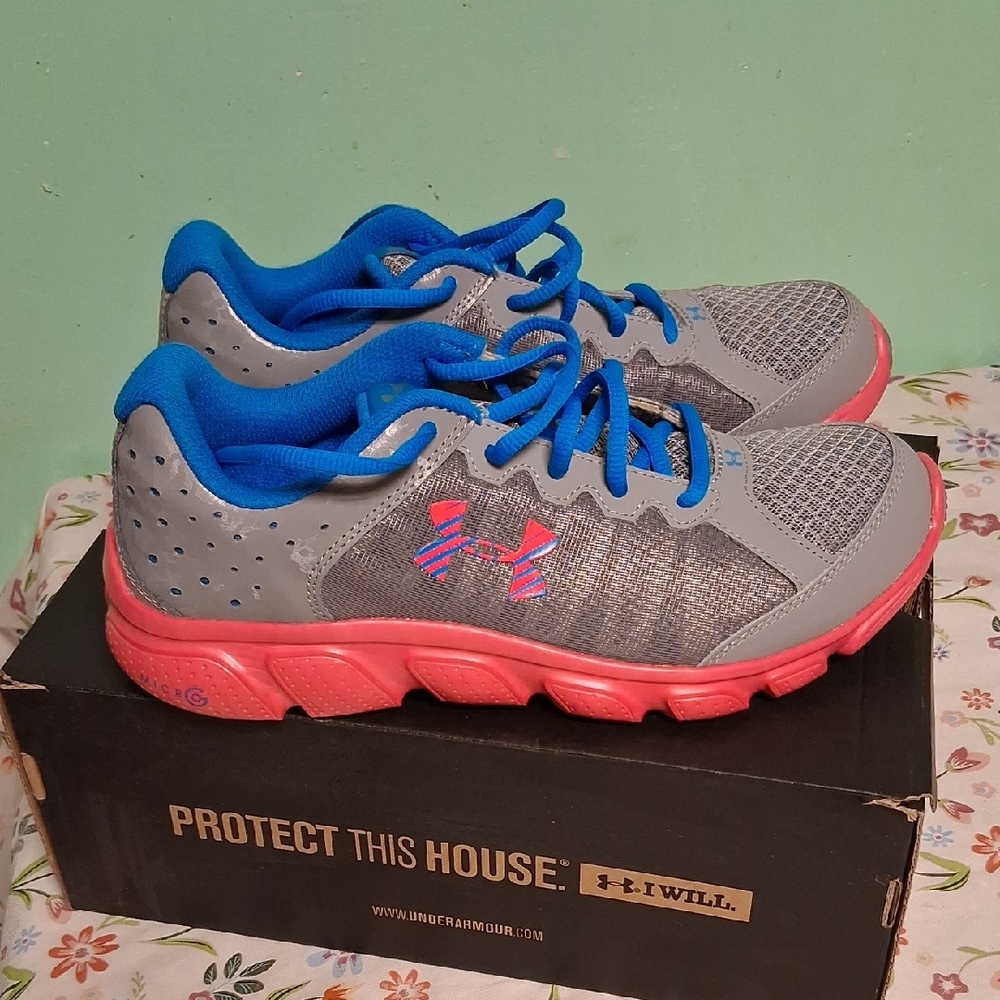 Under Armour Kids Sneakers - Gray and Blue with Pink Accents